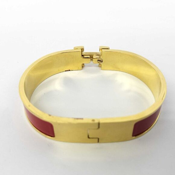 Authentic Hermès Clic Clac H Bracelet - Gold with Red Enamel, Size PM - Picture 2 of 6